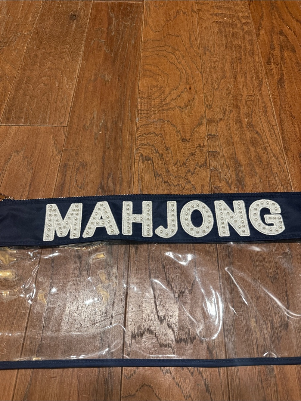 Oh My Mahjong! Clear Zippered Carry Case - Navy with White Pearl Lettering - Picture 2 of 5